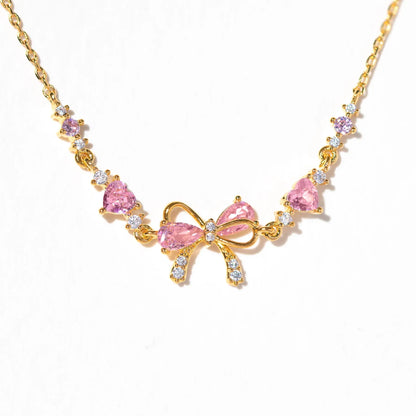 New Fashion Y2K Exquisite Sweet Pink Zircon Bowknot Love Heart Chain Bracelet for Women Girls Party Birthday Jewelry Gift