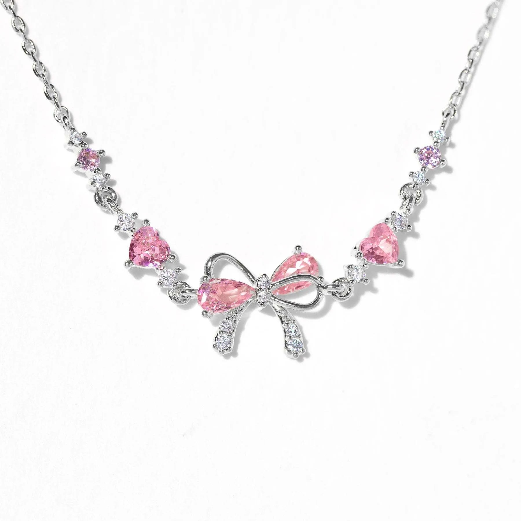 New Fashion Y2K Exquisite Sweet Pink Zircon Bowknot Love Heart Chain Bracelet for Women Girls Party Birthday Jewelry Gift